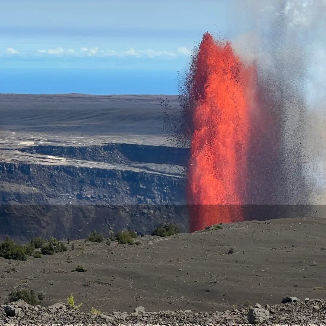 Kīlauea lava fountain erupting inside Hawaiʻi Volcanoes National Park on the Big Island.