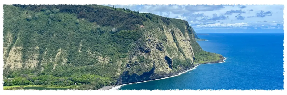 Sea cliffs and rugged coastline along the Hāmākua Coast on the Big Island of Hawaiʻi.