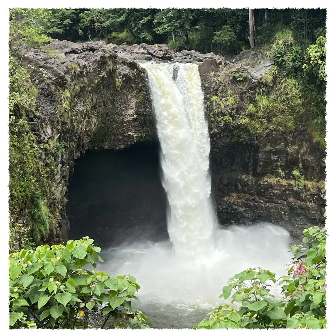 Rainbow Falls  pouring into a lush rainforest pool on the Big Island of Hawai‘i.